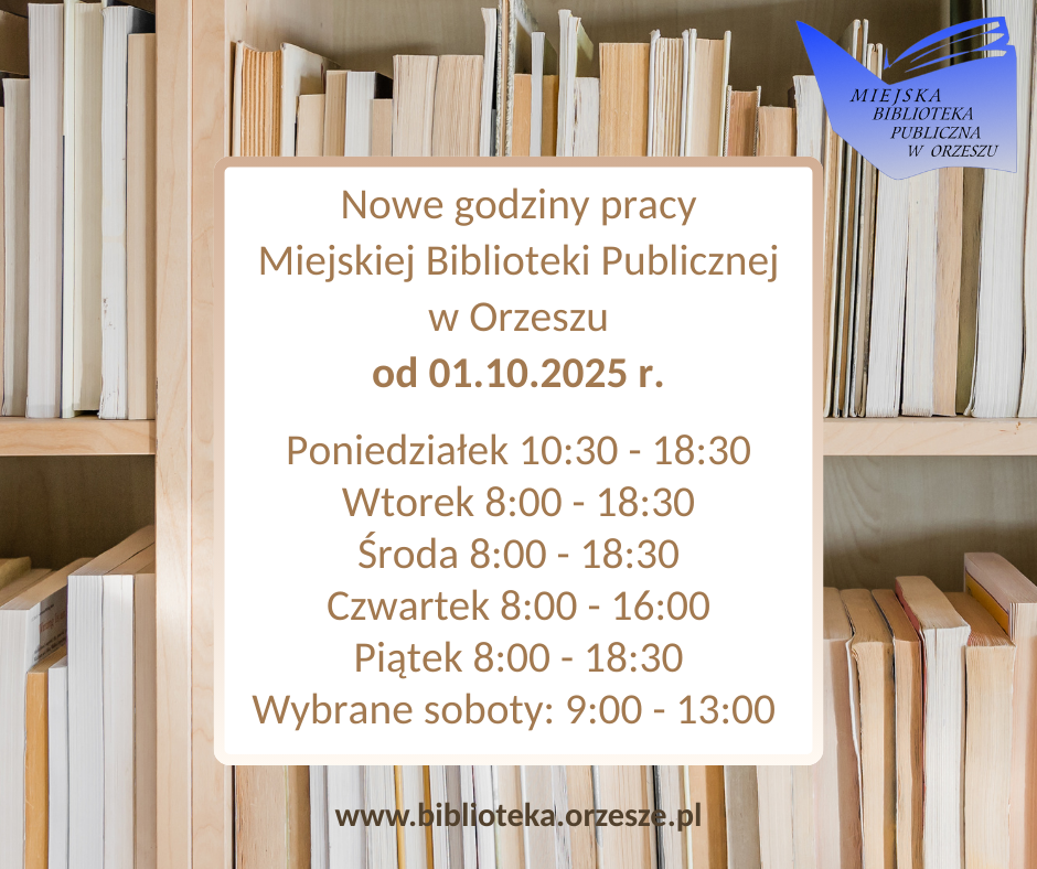 Nowe godziny otwarcia biblioteki od 01.10.2025r.